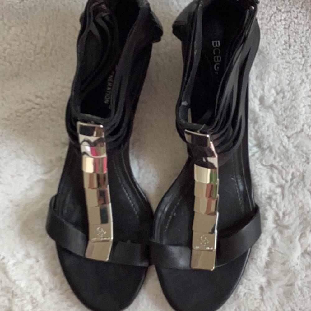 BCBGeneration Black Sandals with Silver Accents size 9
